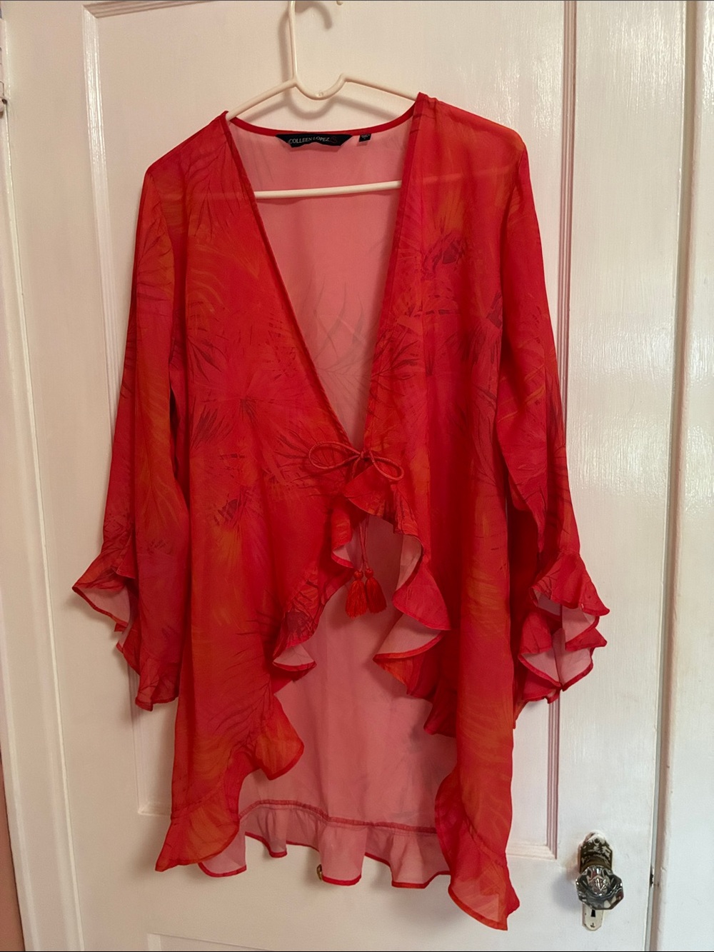 Colleen Lopez orange Ruffle Tie-Front overshirt